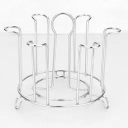manzees Stainless Steel and Glass Holder for 6 Glasses and Glass Steel for Kitchen/Dining Table/Stainless Steel Cup Holder ( Silver ) Steel Glass Holder-picture-20