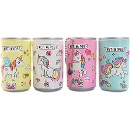 MAPPERZ 30-Piece Mini Wet Wipes in Cute Cartoon Tin Can, Portable Face & Body Cleansing Tissues for Kids, Girls, Men & Women – Gentle, Refreshing, Travel-Friendly Wet Napkins [Pack of 4] image 1