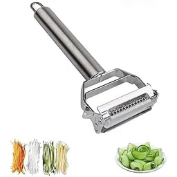 MAPPERZ Stainless Steel 2 in 1 Julienne Vegetable Peeler Multi-Functional Fruit Vegetable Shredder Slicer Double Planing Cutter Adjustable Kitchen Tool for Salad, Potato, Noodles [Pack of 1]-image-9