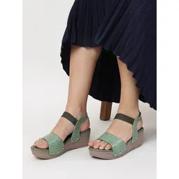 Marc Loire Green Textured PU Platform Heels-picture-37