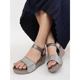 Marc Loire Gunmetal-Toned PU Wedge Sandals-picture-40