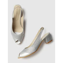Marc Loire Women Silver-Toned Embellished Peep Toes Heels-picture-22