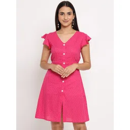 MARC LOUIS Pink A-Line Printed Dress-picture-16