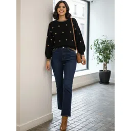 MARC LOUIS Women Woollen Pullover with Applique Detail-picture-30