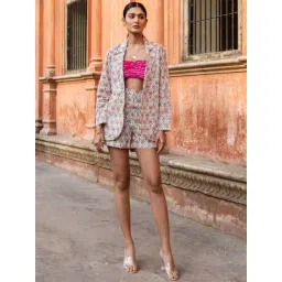 Marche Pink Ilahi Positano Printed Cotton Blazer with Shorts-picture-15