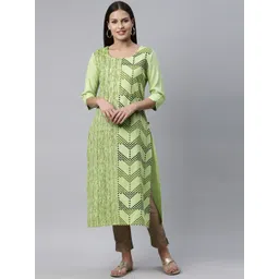 Marcia Women Green Printed Abstract  Straight Kurta Round Neck-picture-11