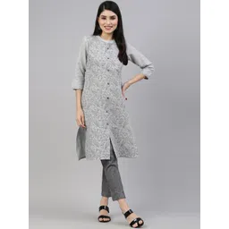 Marcia Women Grey Ethnic Motifs Printed Mandarin collar Three Quarter Sleeve Kurta-picture-22
