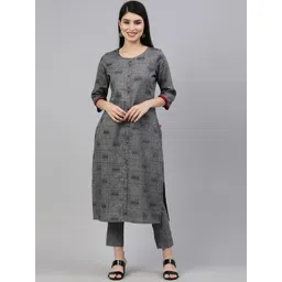 Marcia Women Grey Printed Pure Cotton Kurta with Trousers-picture-25