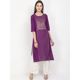 Marcia Women Purple Floral Thread Work Kurta-picture-16