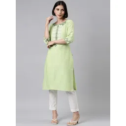 Marcia Women's Green Embroidred Cotton Straight Kurta-picture-23