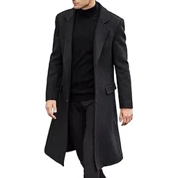 mareout Men's Casual Trench Coat Slim Fit Notched Collar Long Jacket Overcoat Single Breasted Pea Coat wih Pockets-picture-33