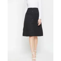 Marie Claire Black Above Knee Button A-Line Skirt-picture-24