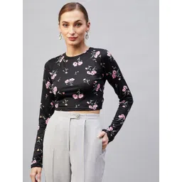 Marie Claire Black Floral Print Styled Back Crop Top-picture-15