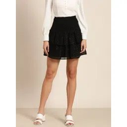 Marie Claire Black Self Design A-Line Mini Skirt-picture-17