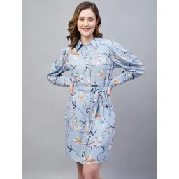 Marie Claire Blue Floral Print Shirt Dress-picture-28