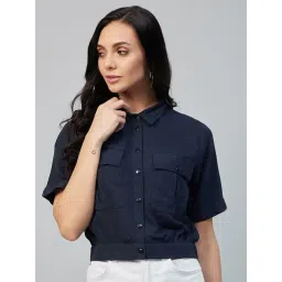 Marie Claire Navy Self Design Shirt-picture-14