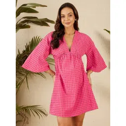 Marie Claire Pink Checks A Line Dress-picture-24