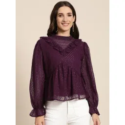 Marie Claire Purple Self Design Top-picture-32