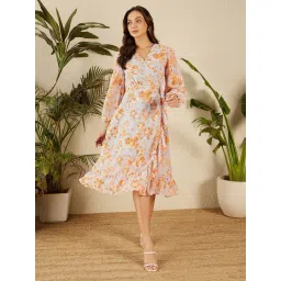Marie Claire Sky Blue & Orange Floral Print Midi Dress-picture-36