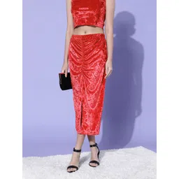 Marie Claire Women Gorgeous Red Solid Velvet Skirt-picture-21