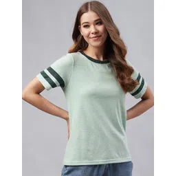Marie Claire Women Green Solid Round Neck T-shirt-picture-11