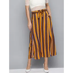 Marie Claire Women Mustard Yellow & Purple Striped A-Line Skirt-picture-32