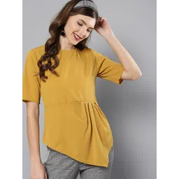 Marie Claire Women Mustard Yellow Solid A-Line Top-picture-33