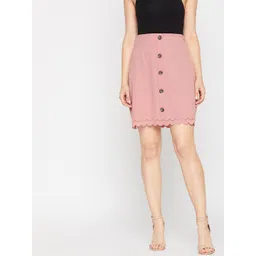 Marie Claire Women Peach-Coloured Solid Straight Mini Skirt-picture-32