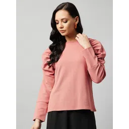 Marie Claire Women Pink Puff Sleeves Regular Top image 1