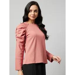 Marie Claire Women Pink Puff Sleeves Regular Top image 3