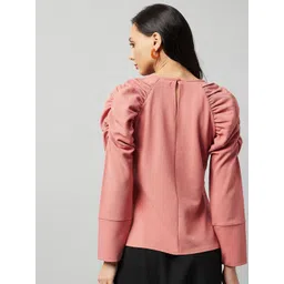 Marie Claire Women Pink Puff Sleeves Regular Top image 5