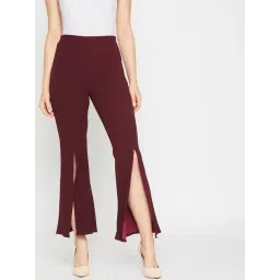 Marie Claire Women Wine Colour Solid Regular Trousers-picture-32