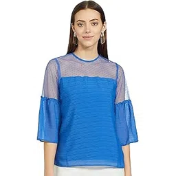 marie claire Women's Striped Regular Fit Blouse (MC848C-S_Blue S)-picture-13