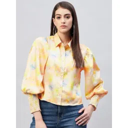 Marie Claire Yellow Floral Print Bishop Sleeves Shirt-picture-17