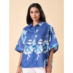 Marigold Lane Blue Cotton Boxy Fit Printed Shirt-picture-38