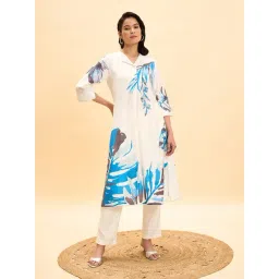 Marigold Lane Blue Linen Relaxed Fit Printed Kurta-picture-15