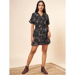 Marigold Lane Floral Printed Extended Sleeves Linen Shirt Style Dress-picture-28