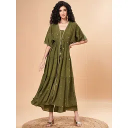 Marigold Lane Green Embellished Jumpsuit With Jacket-picture-21