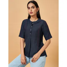 Marigold Lane Mandarin Collar Short Sleeves Shirt Style Top-picture-33