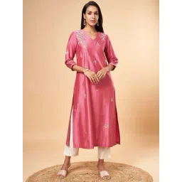 Marigold Lane Pink Embroidered Straight Kurta-picture-24