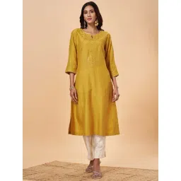 Marigold Lane Yellow Embroidered Straight Kurta-picture-42