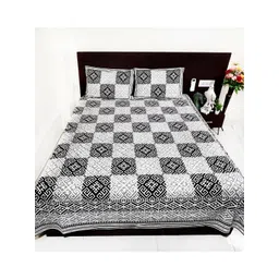 Marika Black & White Ethnic Motifs 180 TC King Bedsheet with 2 Pillow Covers-picture-1