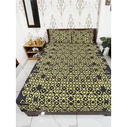 Marika Black & Yellow Geometric 180 TC Queen Bedsheet with 2 Pillow Covers-picture-16
