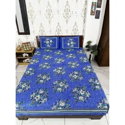 Marika Blue & White Floral 180 TC King Bedsheet with 2 Pillow Covers-picture-10