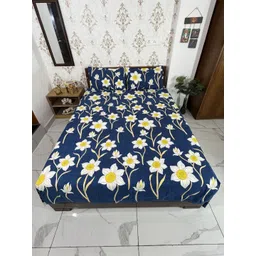Marika Blue & White Floral 180 TC King Bedsheet with 2 Pillow Covers image 1