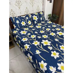 Marika Blue & White Floral 180 TC King Bedsheet with 2 Pillow Covers image 4
