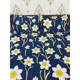 Marika Blue & White Floral 180 TC King Bedsheet with 2 Pillow Covers image 3