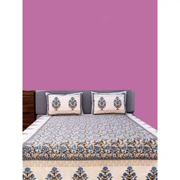 Marika Blue & White Floral 260 TC King Bedsheet with 2 Pillow Covers-picture-17