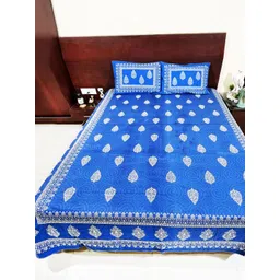 Marika Blue & White Floral Printed Cotton 260 TC King Bedsheet Set 2.74 m x 2.36 m-picture-4