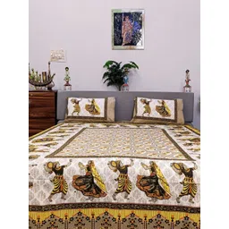 Marika Grey & Yellow Floral 260 TC King Bedsheet with 2 Pillow Covers-picture-33